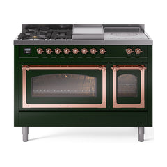 ILVE Nostalgie II Noblesse 48 inch Dual Fuel Range 5 Sealed Burners + Griddle + French Top Triple Glass Door - UN48FSNMP - The Home Selection