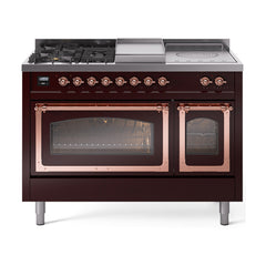 ILVE Nostalgie II Noblesse 48 inch Dual Fuel Range 5 Sealed Burners + Griddle + French Top Triple Glass Door - UN48FSNMP - The Home Selection