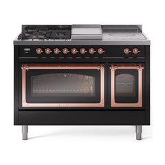 ILVE Nostalgie II Noblesse 48 inch Dual Fuel Range 5 Sealed Burners + Griddle + French Top Triple Glass Door - UN48FSNMP - The Home Selection