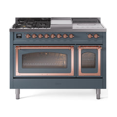 ILVE Nostalgie II Noblesse 48 inch Dual Fuel Range 5 Sealed Burners + Griddle + French Top Triple Glass Door - UN48FSNMP - The Home Selection