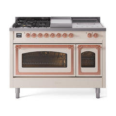 ILVE Nostalgie II Noblesse 48 inch Dual Fuel Range 5 Sealed Burners + Griddle + French Top Triple Glass Door - UN48FSNMP - The Home Selection
