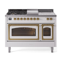 ILVE Nostalgie II Noblesse 48 inch Dual Fuel Range 5 Sealed Burners + Griddle + French Top Triple Glass Door - UN48FSNMP - The Home Selection