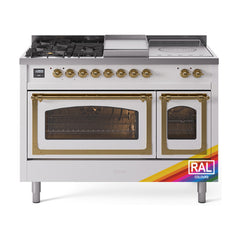 ILVE Nostalgie II Noblesse 48 inch Dual Fuel Range 5 Sealed Burners + Griddle + French Top Triple Glass Door - UN48FSNMP - The Home Selection