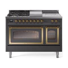 ILVE Nostalgie II Noblesse 48 inch Dual Fuel Range 5 Sealed Burners + Griddle + French Top Triple Glass Door - UN48FSNMP - The Home Selection