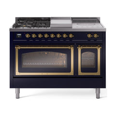 ILVE Nostalgie II Noblesse 48 inch Dual Fuel Range 5 Sealed Burners + Griddle + French Top Triple Glass Door - UN48FSNMP - The Home Selection