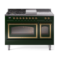 ILVE Nostalgie II Noblesse 48 inch Dual Fuel Range 5 Sealed Burners + Griddle + French Top Triple Glass Door - UN48FSNMP - The Home Selection
