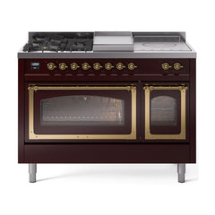 ILVE Nostalgie II Noblesse 48 inch Dual Fuel Range 5 Sealed Burners + Griddle + French Top Triple Glass Door - UN48FSNMP - The Home Selection