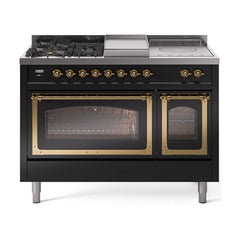 ILVE Nostalgie II Noblesse 48 inch Dual Fuel Range 5 Sealed Burners + Griddle + French Top Triple Glass Door - UN48FSNMP - The Home Selection