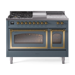 ILVE Nostalgie II Noblesse 48 inch Dual Fuel Range 5 Sealed Burners + Griddle + French Top Triple Glass Door - UN48FSNMP - The Home Selection