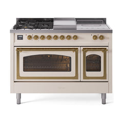 ILVE Nostalgie II Noblesse 48 inch Dual Fuel Range 5 Sealed Burners + Griddle + French Top Triple Glass Door - UN48FSNMP - The Home Selection