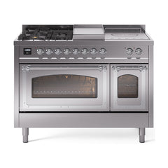 ILVE Nostalgie II Noblesse 48 inch Dual Fuel Range 5 Sealed Burners + Griddle + French Top Triple Glass Door - UN48FSNMP - The Home Selection