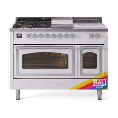 ILVE Nostalgie II Noblesse 48 inch Dual Fuel Range 5 Sealed Burners + Griddle + French Top Triple Glass Door - UN48FSNMP - The Home Selection