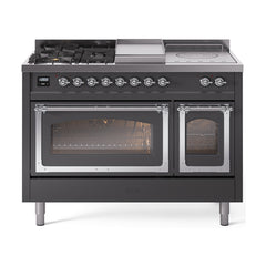 ILVE Nostalgie II Noblesse 48 inch Dual Fuel Range 5 Sealed Burners + Griddle + French Top Triple Glass Door - UN48FSNMP - The Home Selection