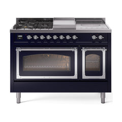 ILVE Nostalgie II Noblesse 48 inch Dual Fuel Range 5 Sealed Burners + Griddle + French Top Triple Glass Door - UN48FSNMP - The Home Selection