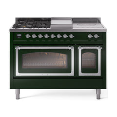 ILVE Nostalgie II Noblesse 48 inch Dual Fuel Range 5 Sealed Burners + Griddle + French Top Triple Glass Door - UN48FSNMP - The Home Selection