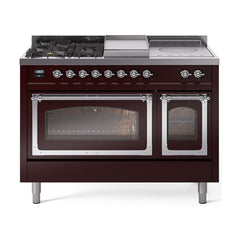ILVE Nostalgie II Noblesse 48 inch Dual Fuel Range 5 Sealed Burners + Griddle + French Top Triple Glass Door - UN48FSNMP - The Home Selection
