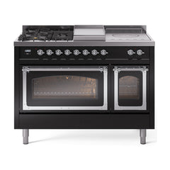 ILVE Nostalgie II Noblesse 48 inch Dual Fuel Range 5 Sealed Burners + Griddle + French Top Triple Glass Door - UN48FSNMP - The Home Selection