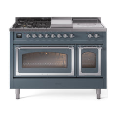 ILVE Nostalgie II Noblesse 48 inch Dual Fuel Range 5 Sealed Burners + Griddle + French Top Triple Glass Door - UN48FSNMP - The Home Selection