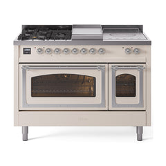 ILVE Nostalgie II Noblesse 48 inch Dual Fuel Range 5 Sealed Burners + Griddle + French Top Triple Glass Door - UN48FSNMP - The Home Selection