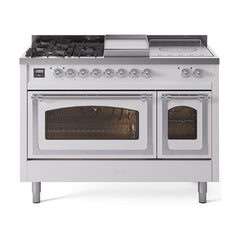 ILVE Nostalgie II Noblesse 48 inch Dual Fuel Range 5 Sealed Burners + Griddle + French Top Triple Glass Door - UN48FSNMP - The Home Selection