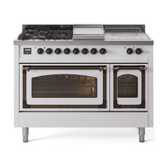 ILVE Nostalgie II Noblesse 48 inch Dual Fuel Range 5 Sealed Burners + Griddle + French Top Triple Glass Door - UN48FSNMP - The Home Selection
