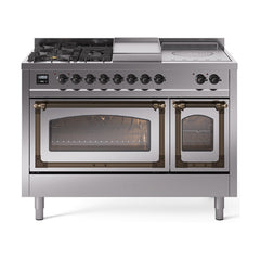 ILVE Nostalgie II Noblesse 48 inch Dual Fuel Range 5 Sealed Burners + Griddle + French Top Triple Glass Door - UN48FSNMP - The Home Selection