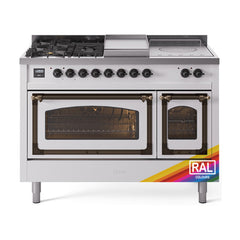 ILVE Nostalgie II Noblesse 48 inch Dual Fuel Range 5 Sealed Burners + Griddle + French Top Triple Glass Door - UN48FSNMP - The Home Selection