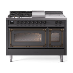 ILVE Nostalgie II Noblesse 48 inch Dual Fuel Range 5 Sealed Burners + Griddle + French Top Triple Glass Door - UN48FSNMP - The Home Selection