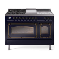 ILVE Nostalgie II Noblesse 48 inch Dual Fuel Range 5 Sealed Burners + Griddle + French Top Triple Glass Door - UN48FSNMP - The Home Selection