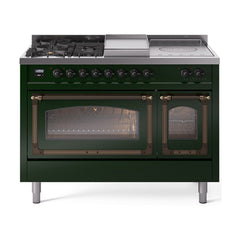 ILVE Nostalgie II Noblesse 48 inch Dual Fuel Range 5 Sealed Burners + Griddle + French Top Triple Glass Door - UN48FSNMP - The Home Selection