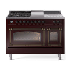 ILVE Nostalgie II Noblesse 48 inch Dual Fuel Range 5 Sealed Burners + Griddle + French Top Triple Glass Door - UN48FSNMP - The Home Selection