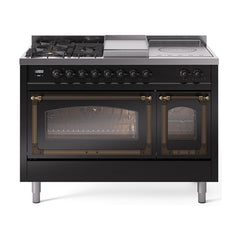 ILVE Nostalgie II Noblesse 48 inch Dual Fuel Range 5 Sealed Burners + Griddle + French Top Triple Glass Door - UN48FSNMP - The Home Selection