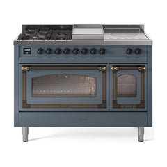 ILVE Nostalgie II Noblesse 48 inch Dual Fuel Range 5 Sealed Burners + Griddle + French Top Triple Glass Door - UN48FSNMP - The Home Selection