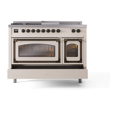 ILVE Nostalgie II Noblesse 48 inch Dual Fuel Range 5 Sealed Burners + Griddle + French Top Triple Glass Door - UN48FSNMP - The Home Selection