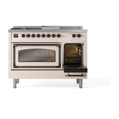 ILVE Nostalgie II Noblesse 48 inch Dual Fuel Range 5 Sealed Burners + Griddle + French Top Triple Glass Door - UN48FSNMP - The Home Selection