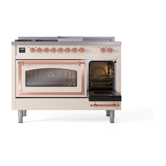 ILVE Nostalgie II Noblesse 48 inch Dual Fuel Range 5 Sealed Burners + Griddle + French Top Triple Glass Door - UN48FSNMP - The Home Selection