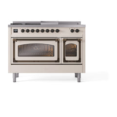 ILVE Nostalgie II Noblesse 48 inch Dual Fuel Range 5 Sealed Burners + Griddle + French Top Triple Glass Door - UN48FSNMP - The Home Selection