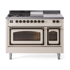 ILVE Nostalgie II Noblesse 48 inch Dual Fuel Range 5 Sealed Burners + Griddle + French Top Triple Glass Door - UN48FSNMP - The Home Selection