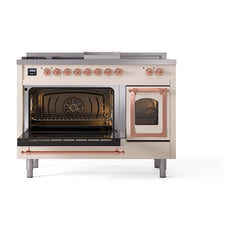 ILVE Nostalgie II Noblesse 48 inch Dual Fuel Range 5 Sealed Burners + Griddle + French Top Triple Glass Door - UN48FSNMP - The Home Selection