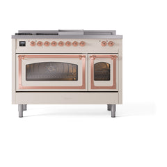 ILVE Nostalgie II Noblesse 48 inch Dual Fuel Range 5 Sealed Burners + Griddle + French Top Triple Glass Door - UN48FSNMP - The Home Selection
