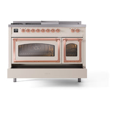 ILVE Nostalgie II Noblesse 48 inch Dual Fuel Range 5 Sealed Burners + Griddle + French Top Triple Glass Door - UN48FSNMP - The Home Selection