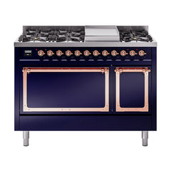 ILVE Nostalgie II Noblesse 48 inch Dual Fuel Range 8 Sealed Burners + Griddle , Solid Door - UN48FQNMP - The Home Selection