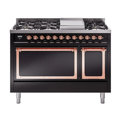 ILVE Nostalgie II Noblesse 48 inch Dual Fuel Range 8 Sealed Burners + Griddle , Solid Door - UN48FQNMP - The Home Selection