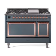 ILVE Nostalgie II Noblesse 48 inch Dual Fuel Range 8 Sealed Burners + Griddle , Solid Door - UN48FQNMP - The Home Selection