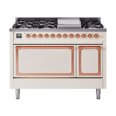 ILVE Nostalgie II Noblesse 48 inch Dual Fuel Range 8 Sealed Burners + Griddle , Solid Door - UN48FQNMP - The Home Selection