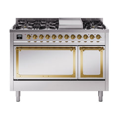 ILVE Nostalgie II Noblesse 48 inch Dual Fuel Range 8 Sealed Burners + Griddle , Solid Door - UN48FQNMP - The Home Selection