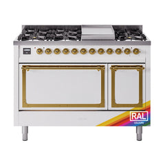 ILVE Nostalgie II Noblesse 48 inch Dual Fuel Range 8 Sealed Burners + Griddle , Solid Door - UN48FQNMP - The Home Selection