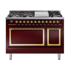 ILVE Nostalgie II Noblesse 48 inch Dual Fuel Range 8 Sealed Burners + Griddle , Solid Door - UN48FQNMP - The Home Selection
