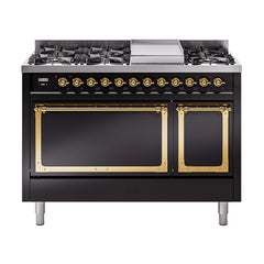 ILVE Nostalgie II Noblesse 48 inch Dual Fuel Range 8 Sealed Burners + Griddle , Solid Door - UN48FQNMP - The Home Selection