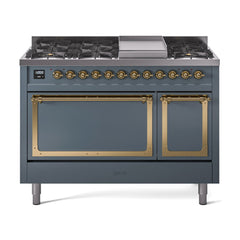 ILVE Nostalgie II Noblesse 48 inch Dual Fuel Range 8 Sealed Burners + Griddle , Solid Door - UN48FQNMP - The Home Selection
